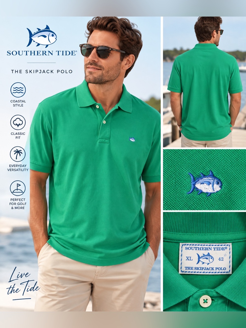 Southern Tide Skipjack Polo Men’s XL Green Short Sleeve Shirt